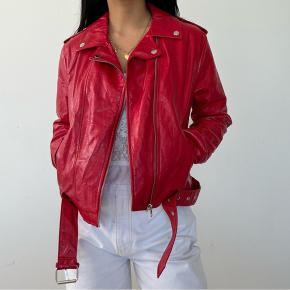 Red Faux Patent Leather Jacket - Medium - Picture 1 of 4